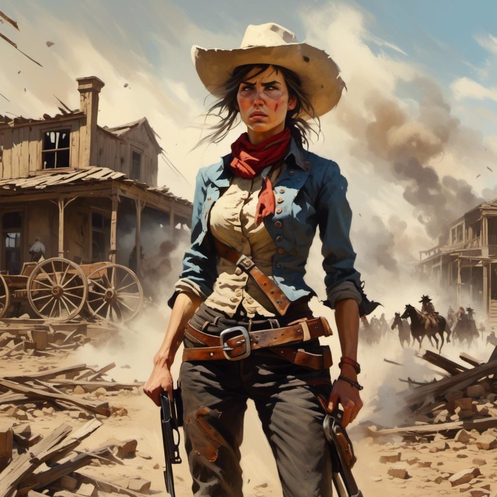 Female Gunslinger in the Old West Storybook Style