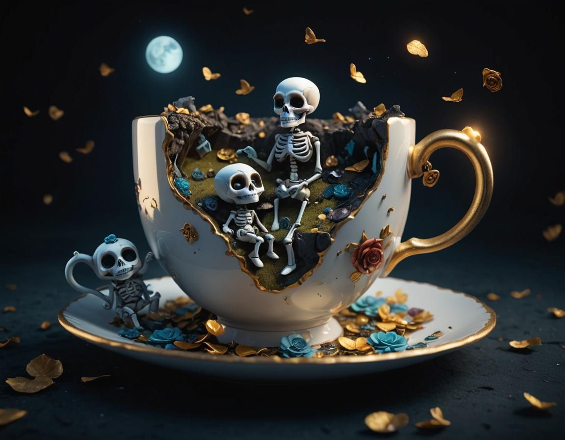 Dia de Muertos Graveyard Scene in Broken Teacup
