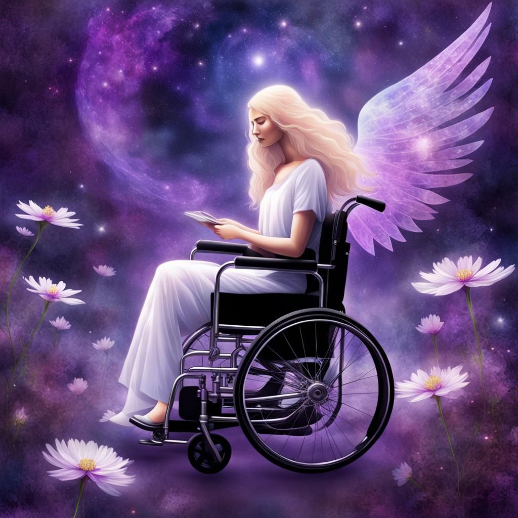 Blonde Angel's Cosmic Dream: Holographic Astral Illustration