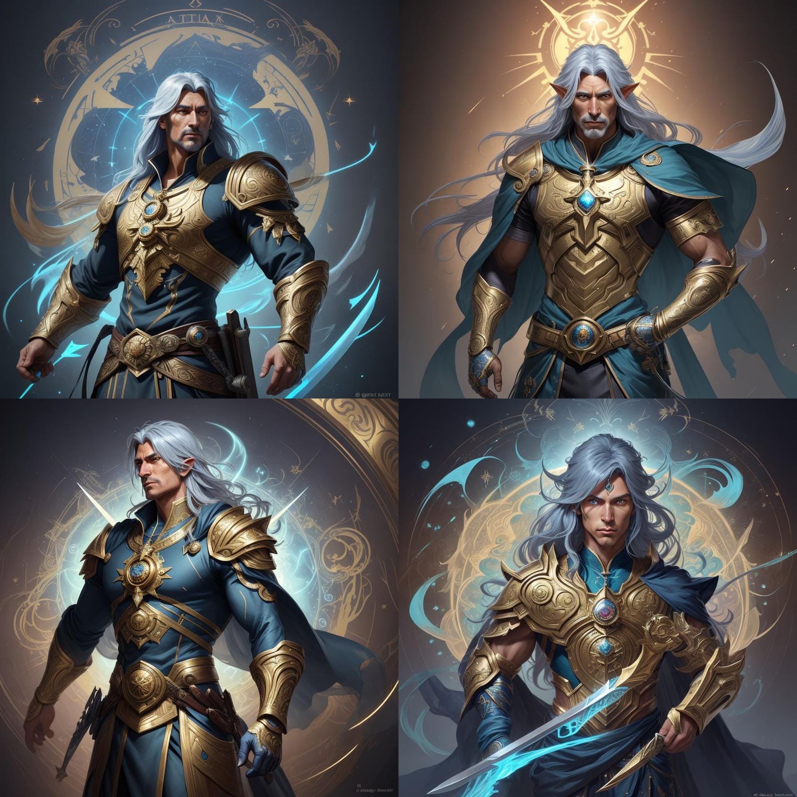 Astrological Man in Blue and Gold Armor Illustration
