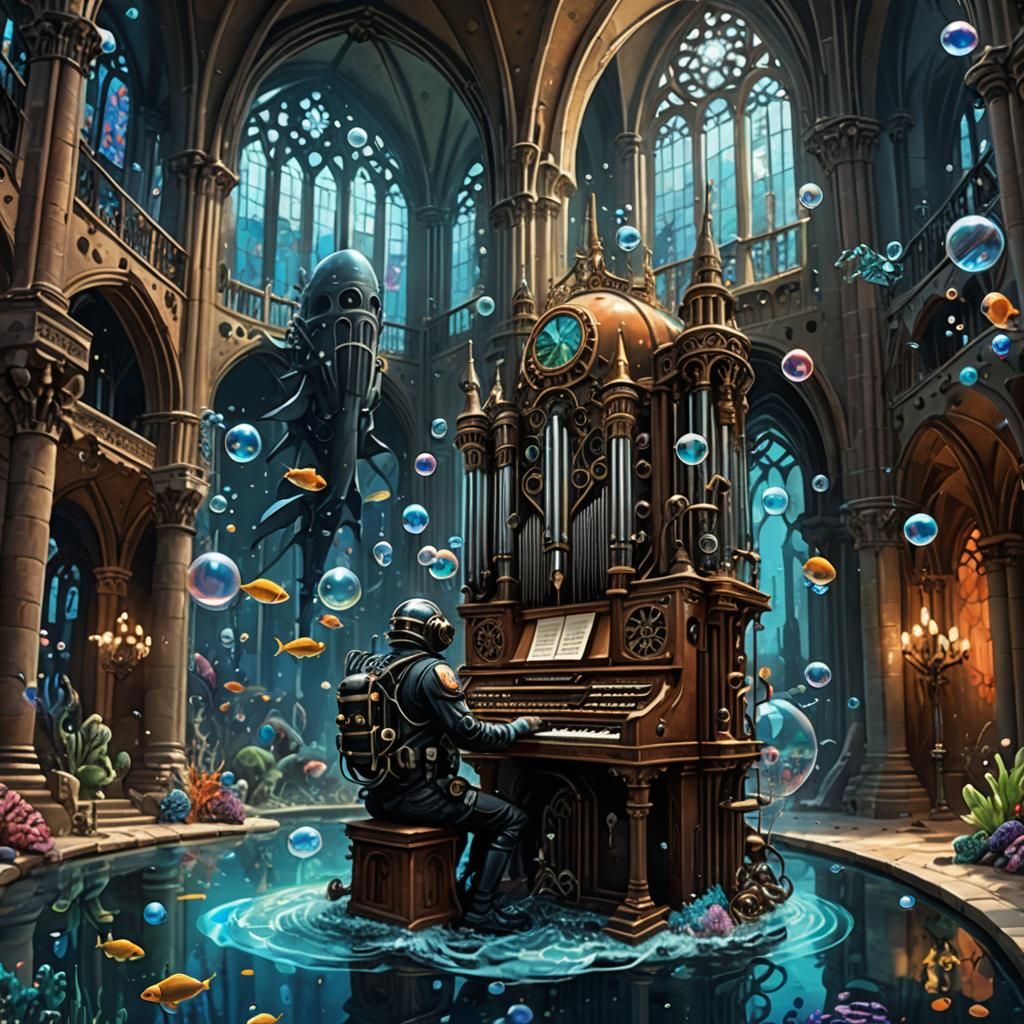 Submerged Cathedral: Dark Fantasy Digital Art
