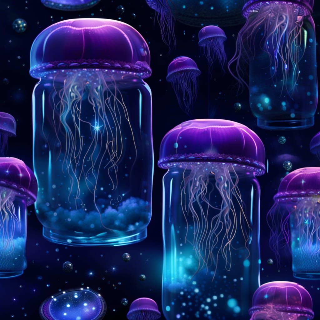Black Light Jellyfish in Starry Bottle