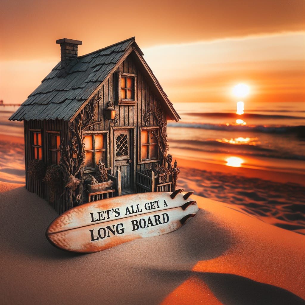 Sunset Beach House with Long Board Sign