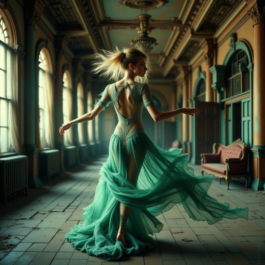 Sultry Woman Dances in Abandoned Art Deco Theater