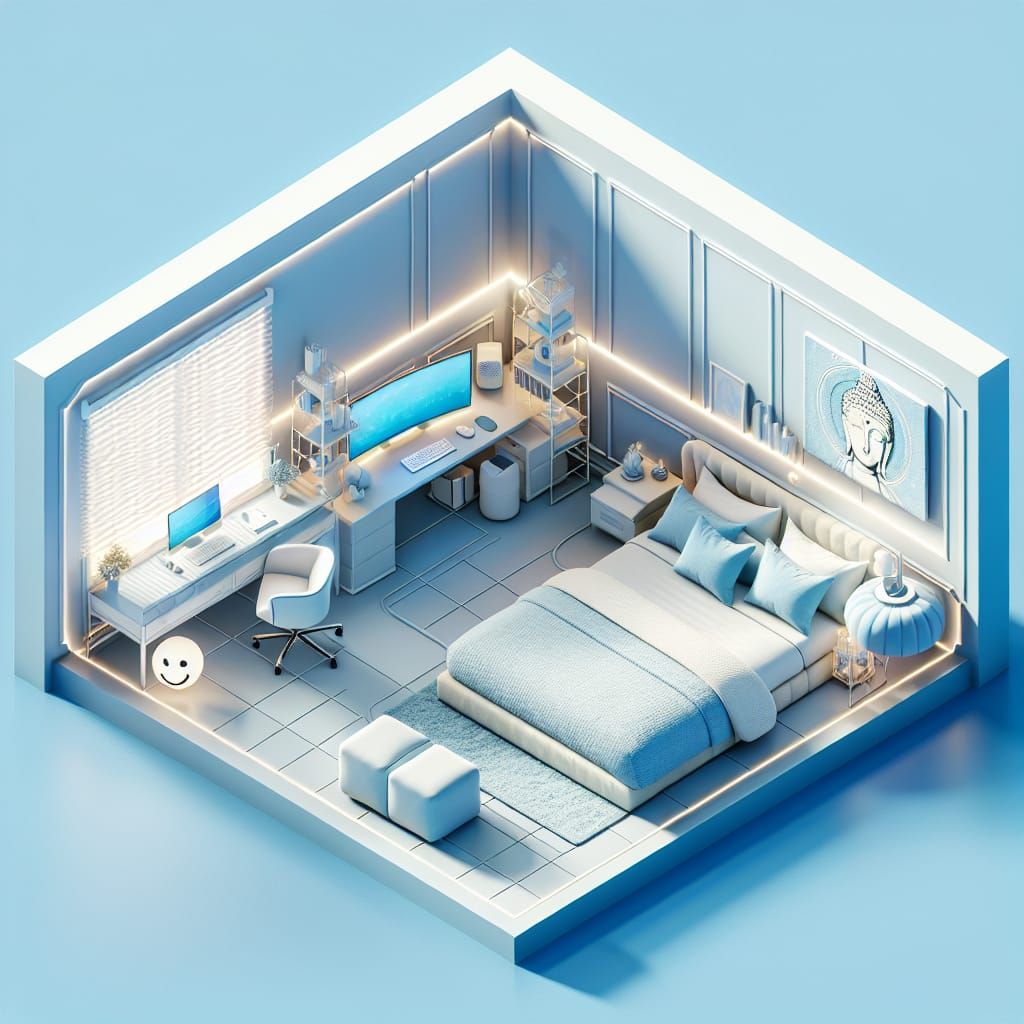 Aesthetic Room with Buddha Painting, Bird's-Eye View