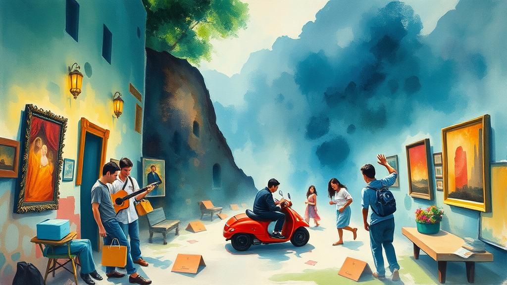 Gouache Style Scene with Impasto Brush Strokes