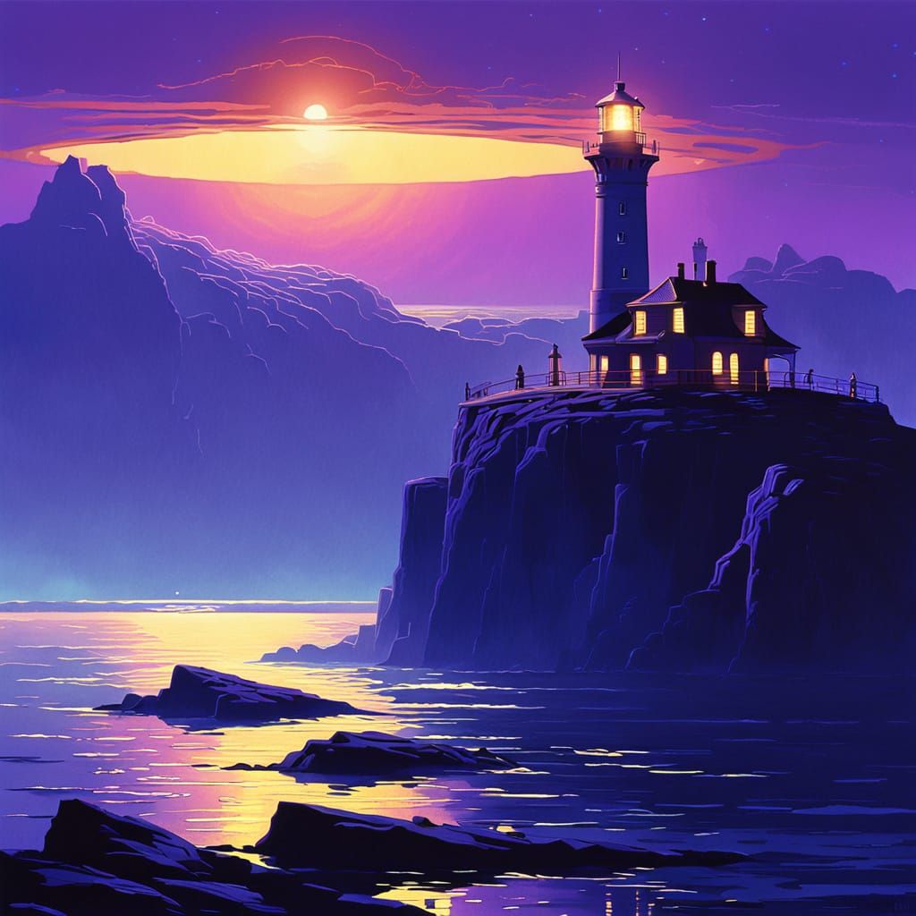 Surreal Lighthouse on Floating Island in Twilight