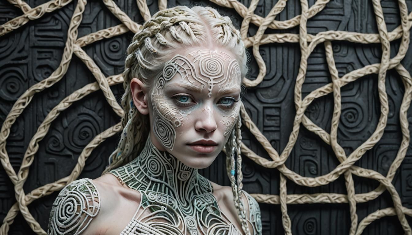 Albino Cyborg Woman with Braided Hair