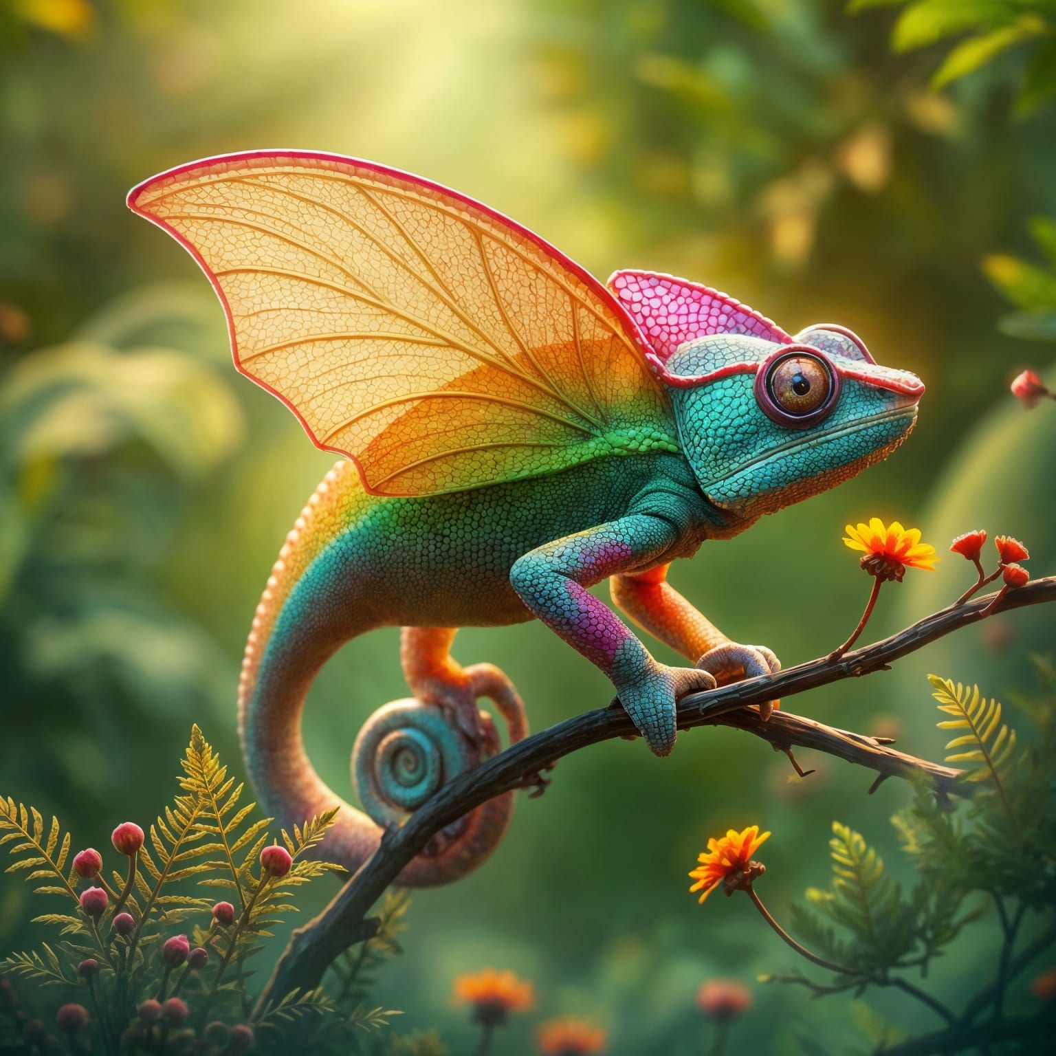 Ethereal Chameleon in Dreamlike Landscape