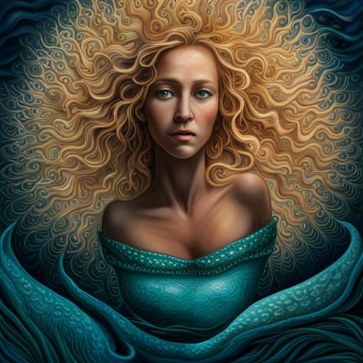 Detailed Mermaid in Turquoise Ocean, Fantasy Art