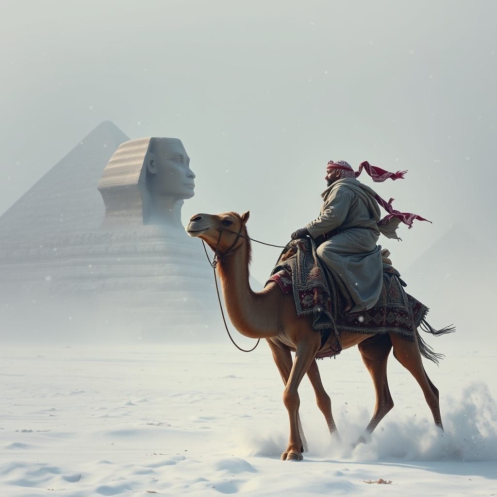 Bedouin Battles Blizzard at Giza Sphinx