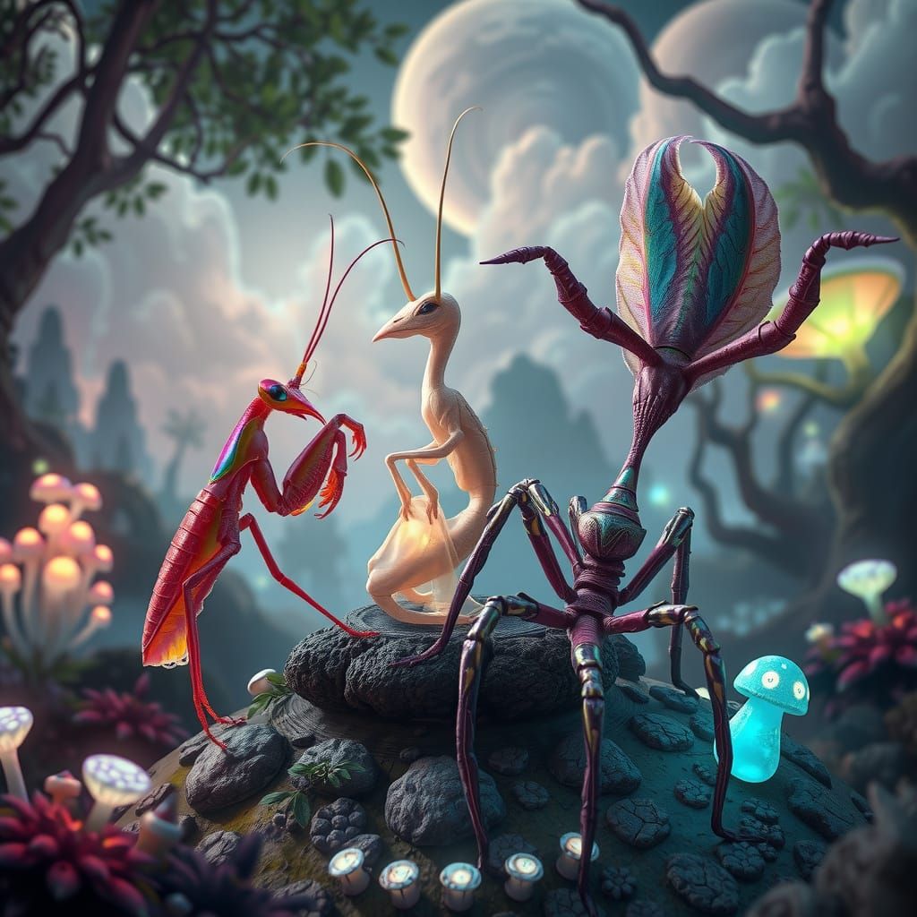 Ethereal Fairy Punk Alien Creature Among Iridescent Glowing ...