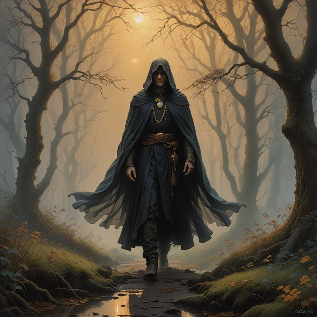 Ethereal Figure Emerging from Mystic Fog