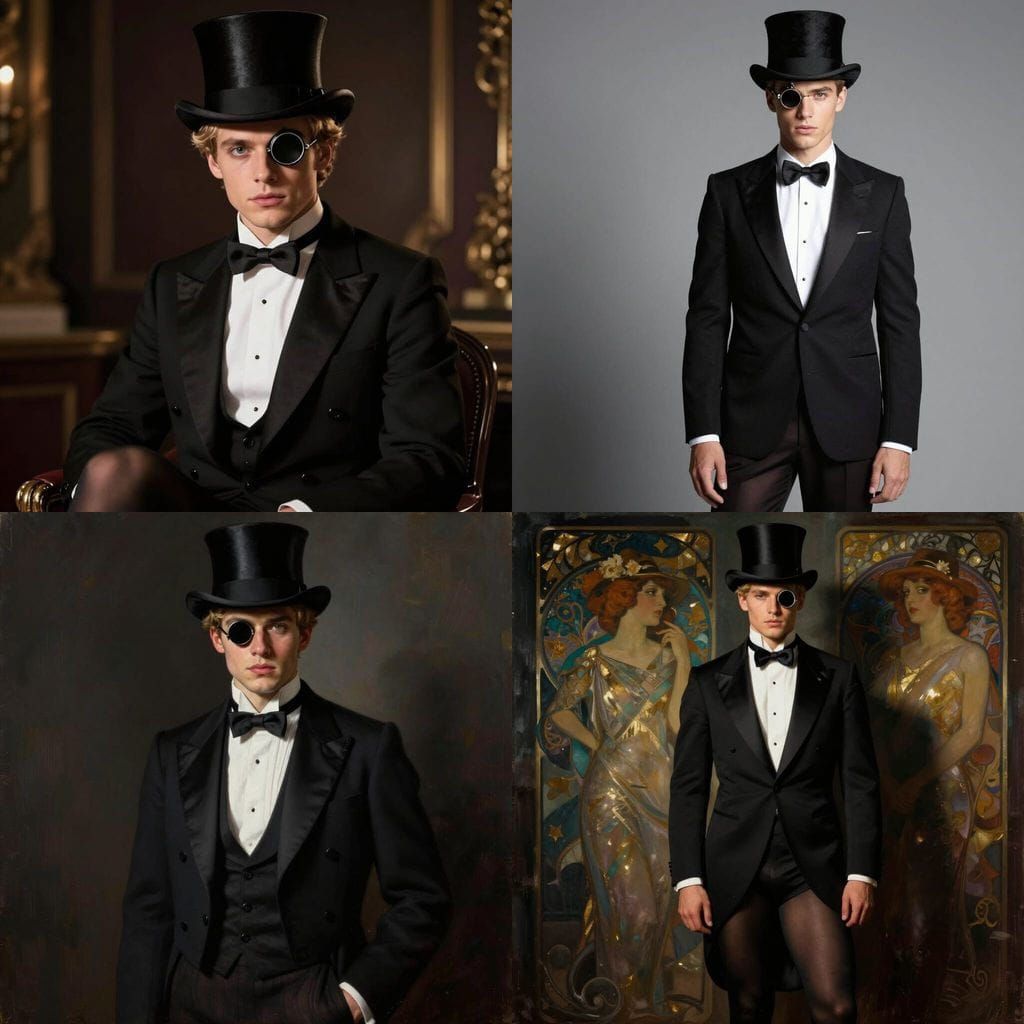 Dapper Blond Man in Tuxedo, Monocle, and Top Hat
