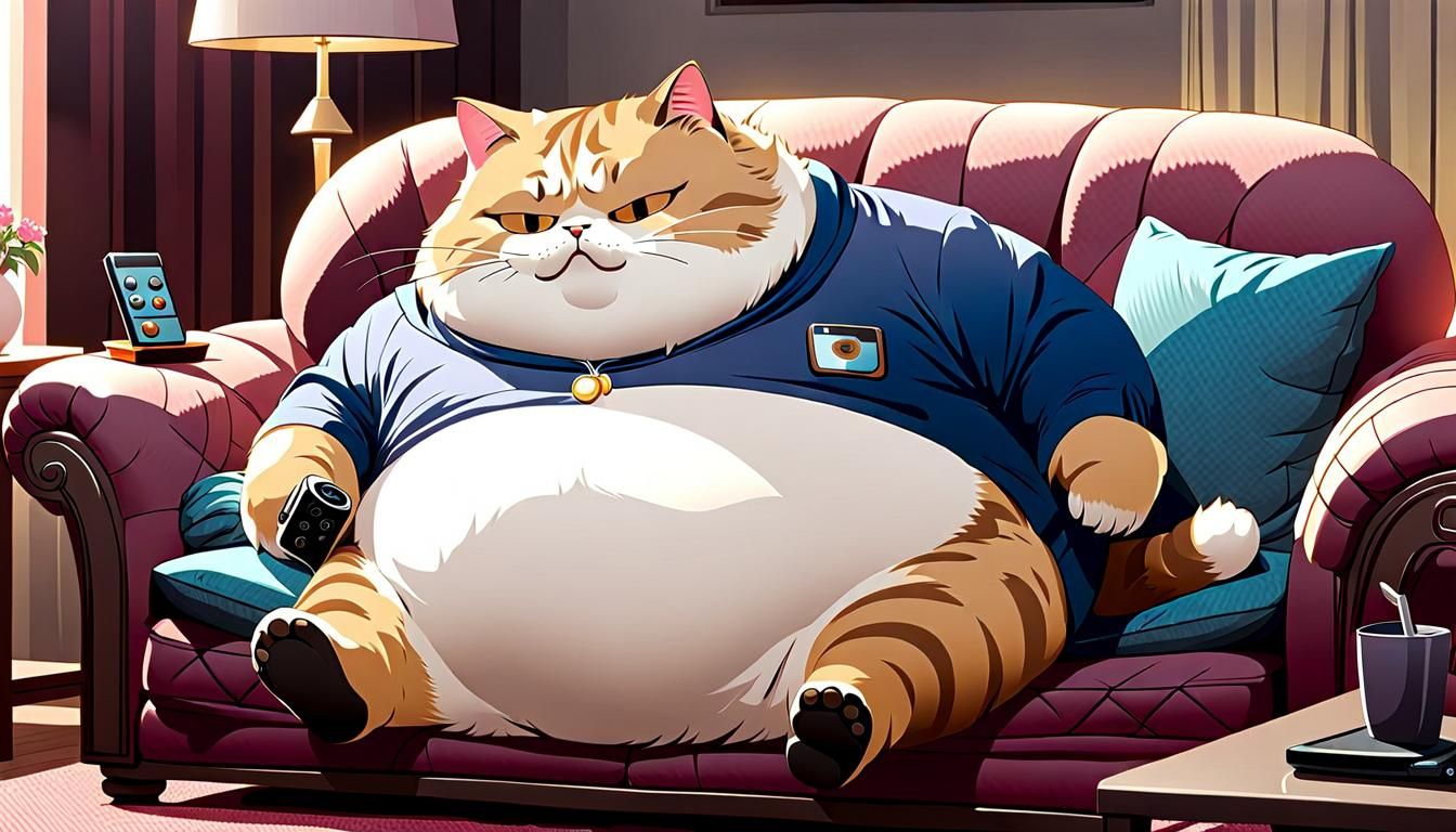 Anthropomorphic Cat Relaxing on Couch, Hyperdetailed Digital...