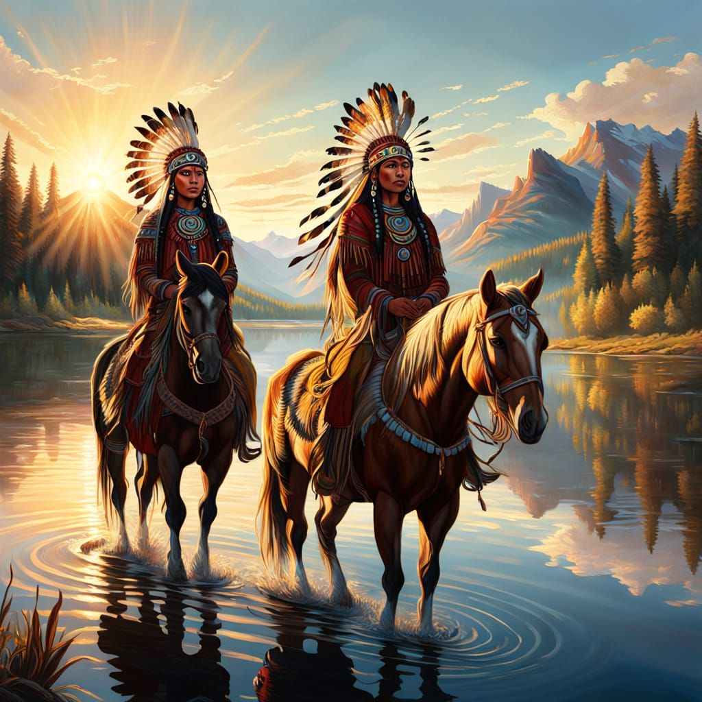 Native American Shaman on Horseback: Vibrant Oil Painting