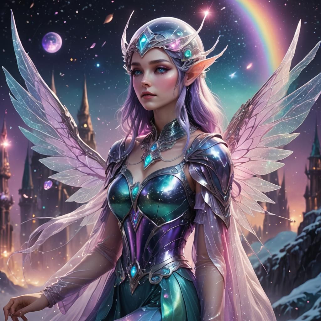 Elven City in Space with Luminous Elf, 8K