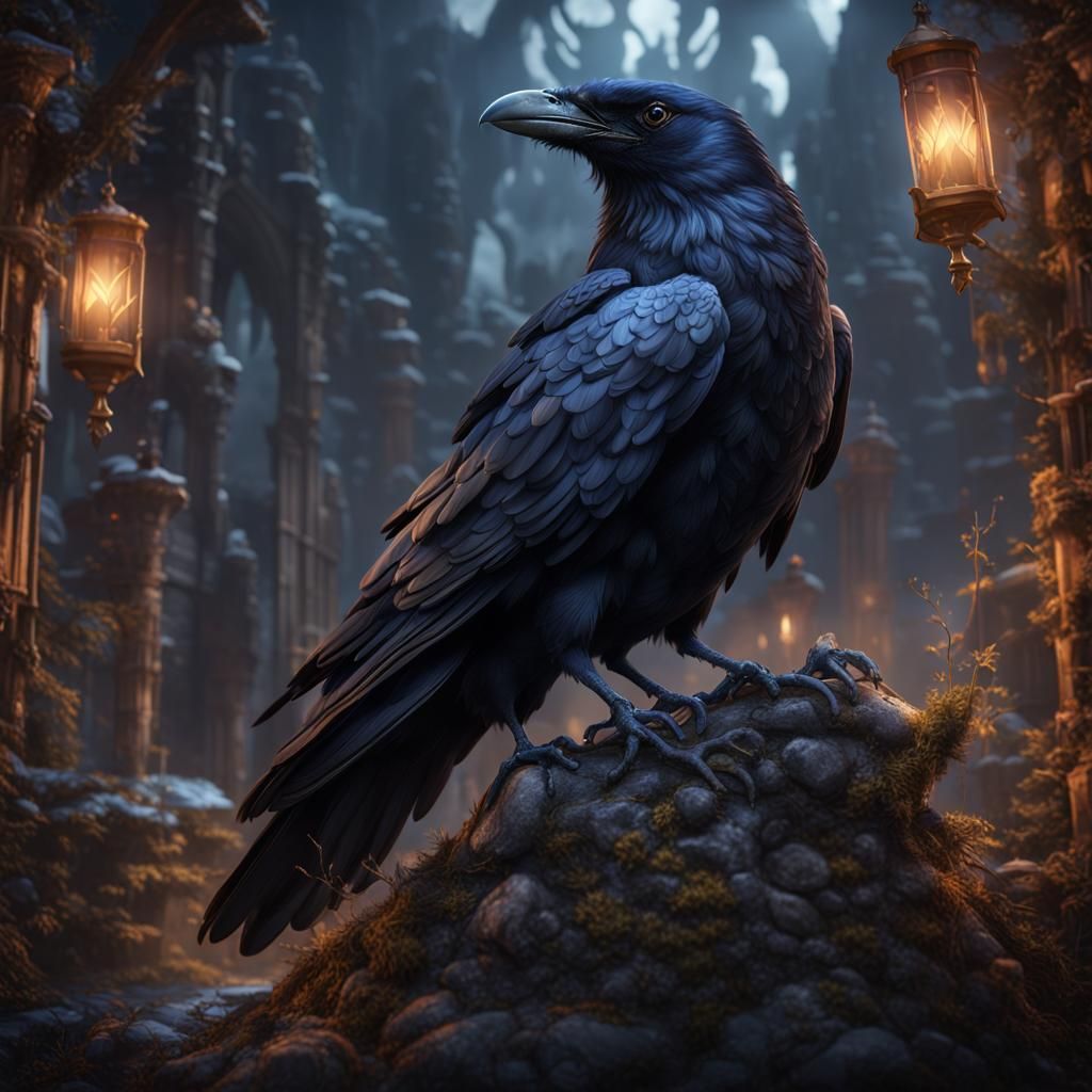 Fantastical Pet Raven in Detailed Matte Painting
