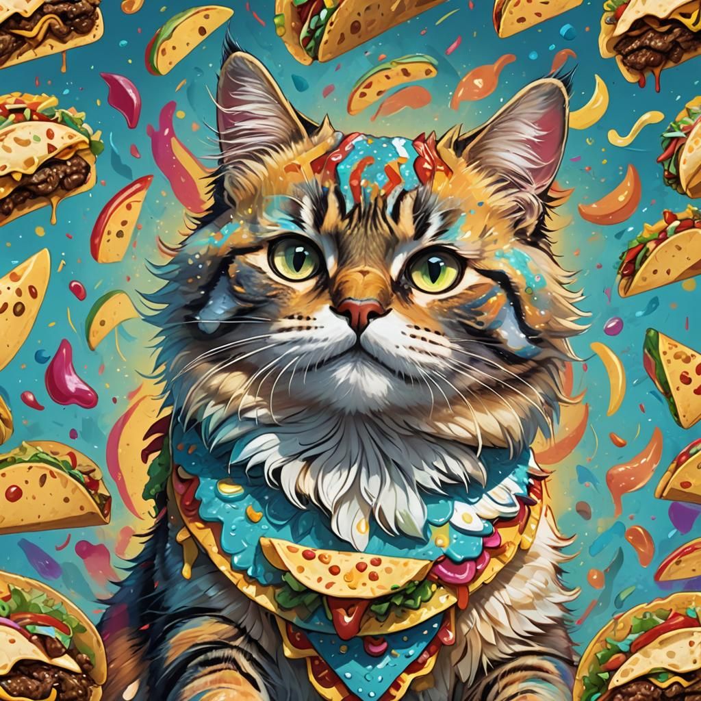 Happy Taco Cat Portrait in Splash Art Style