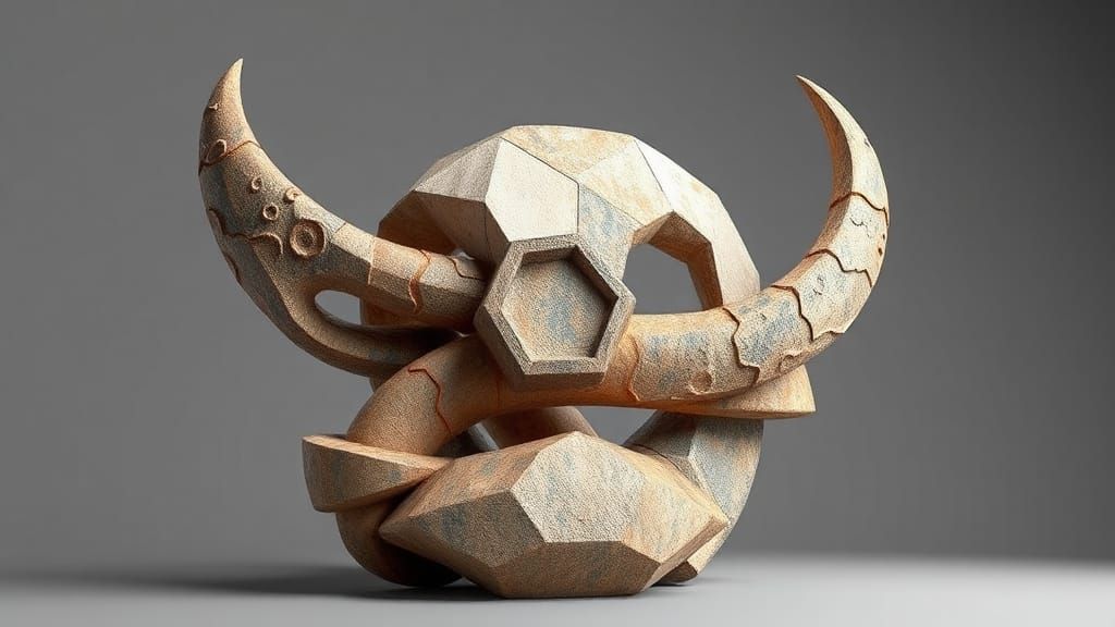 Geometric Sculpture with Tribal Textures: 3D Render