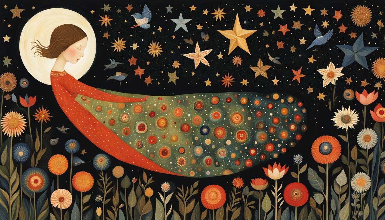 Dreamy Galaxy Girl with Mythical Creatures