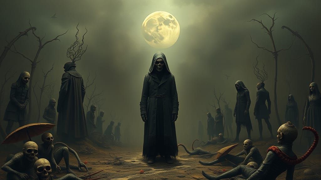 Ethereal, Apathetic Figure in Dark, Hellish Landscape