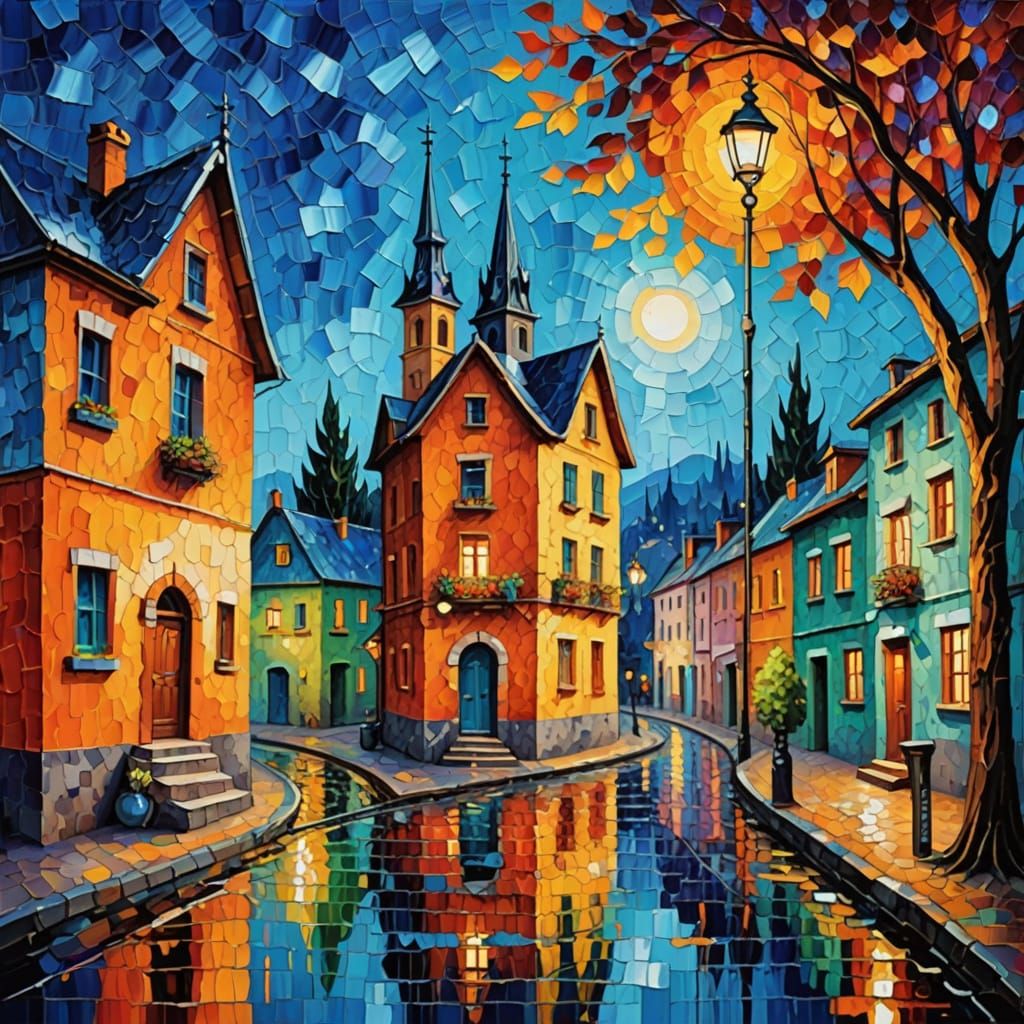 Vibrant Neo-Impressionist Townscape