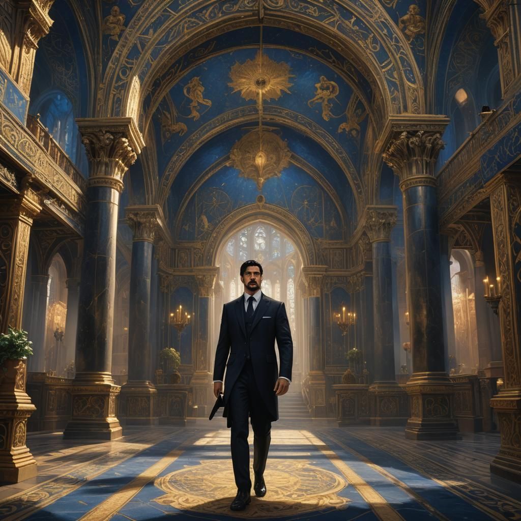 Ornate Chantry Scene with Man in Suit