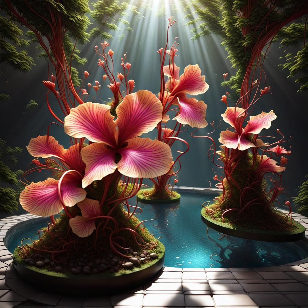 Photorealistic Isometric Ikebana Flower Fractal Design
