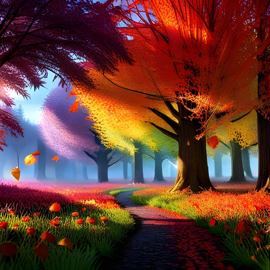 Autumn Leaves with Rainbow and Frost in Unreal Engine
