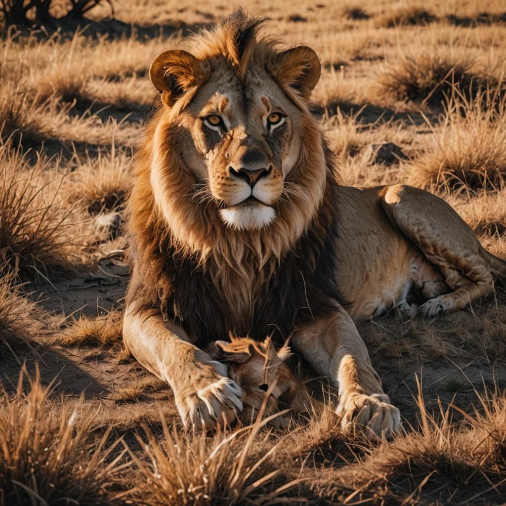 Lion About to Eat Antelope, Wildlife Art