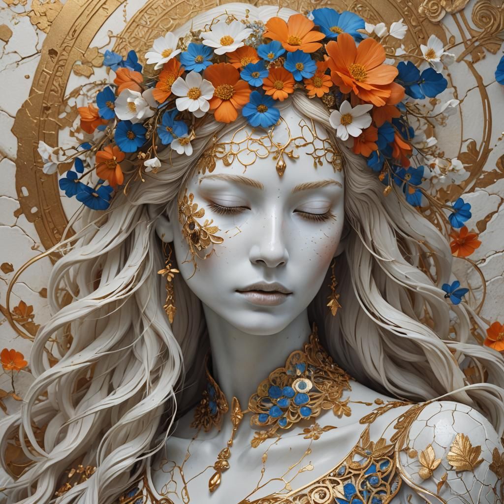 Stone Woman with Flowers: Digital Matte Painting