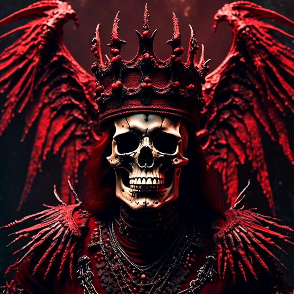 Gothic Skull in Red Costume with Bone Crown