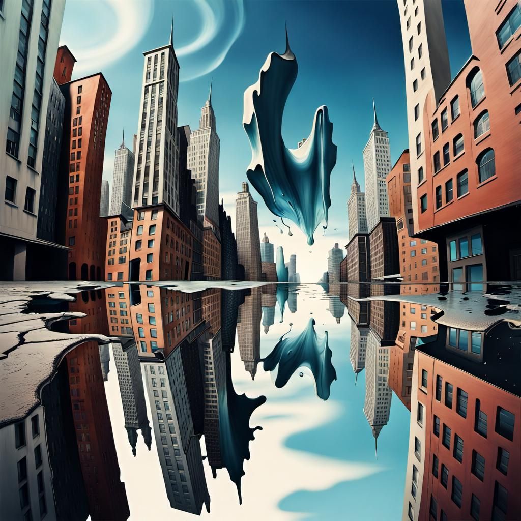 Surreal Melting Cityscape: Distorted Reality