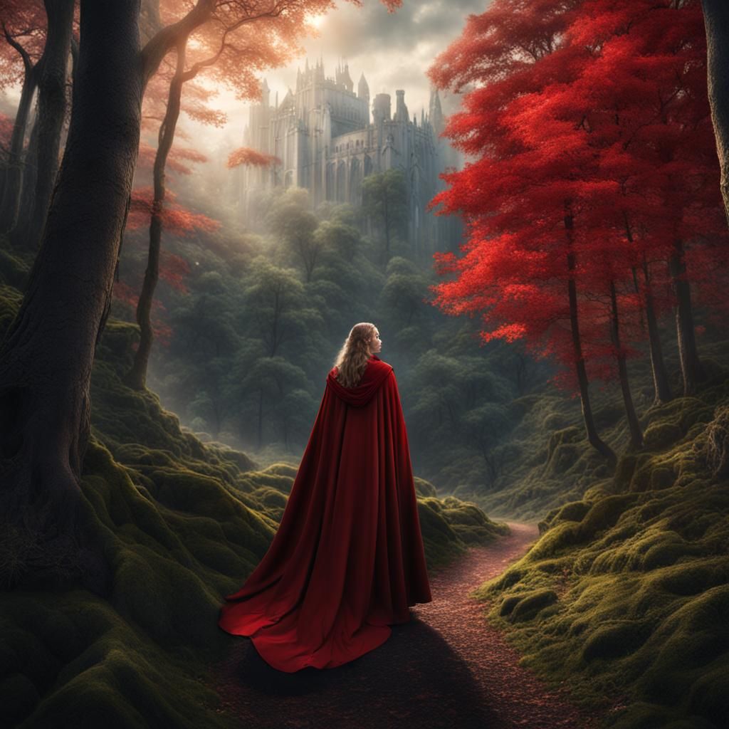 Medieval Maiden in Red Cloak: Digital Matte Painting