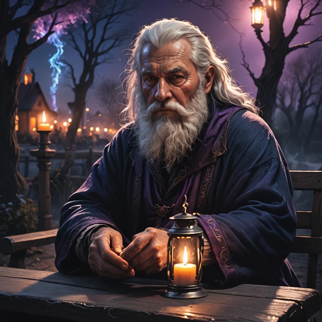 Mystical Old Man with Candle in Fantasy Art