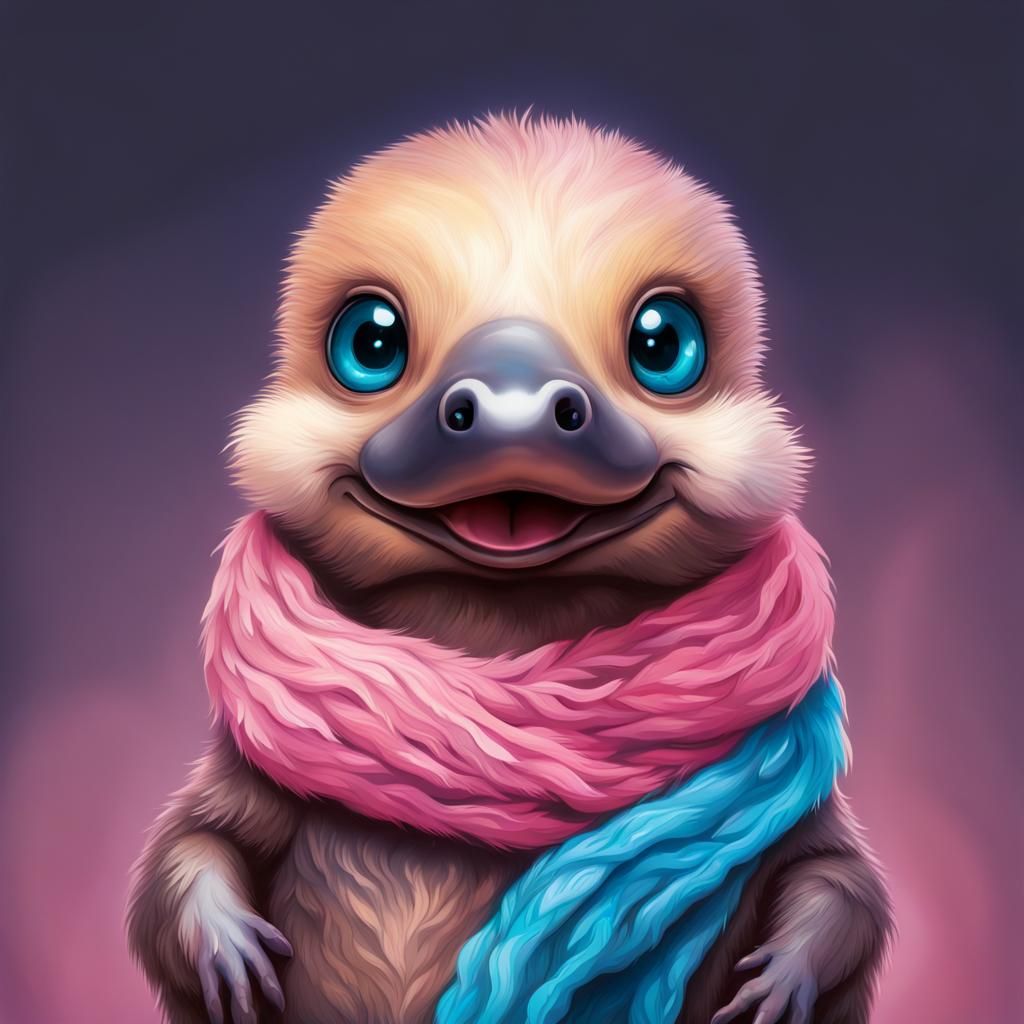 Cute Fluffy Platypus with Big Eyes: Hyperrealistic Art