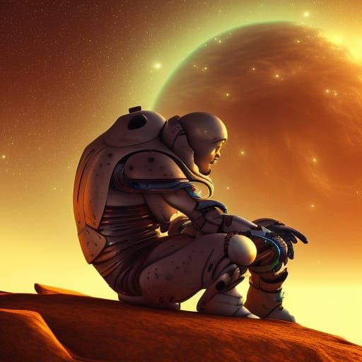 Lonely Astronaut in Space Station Concept Art