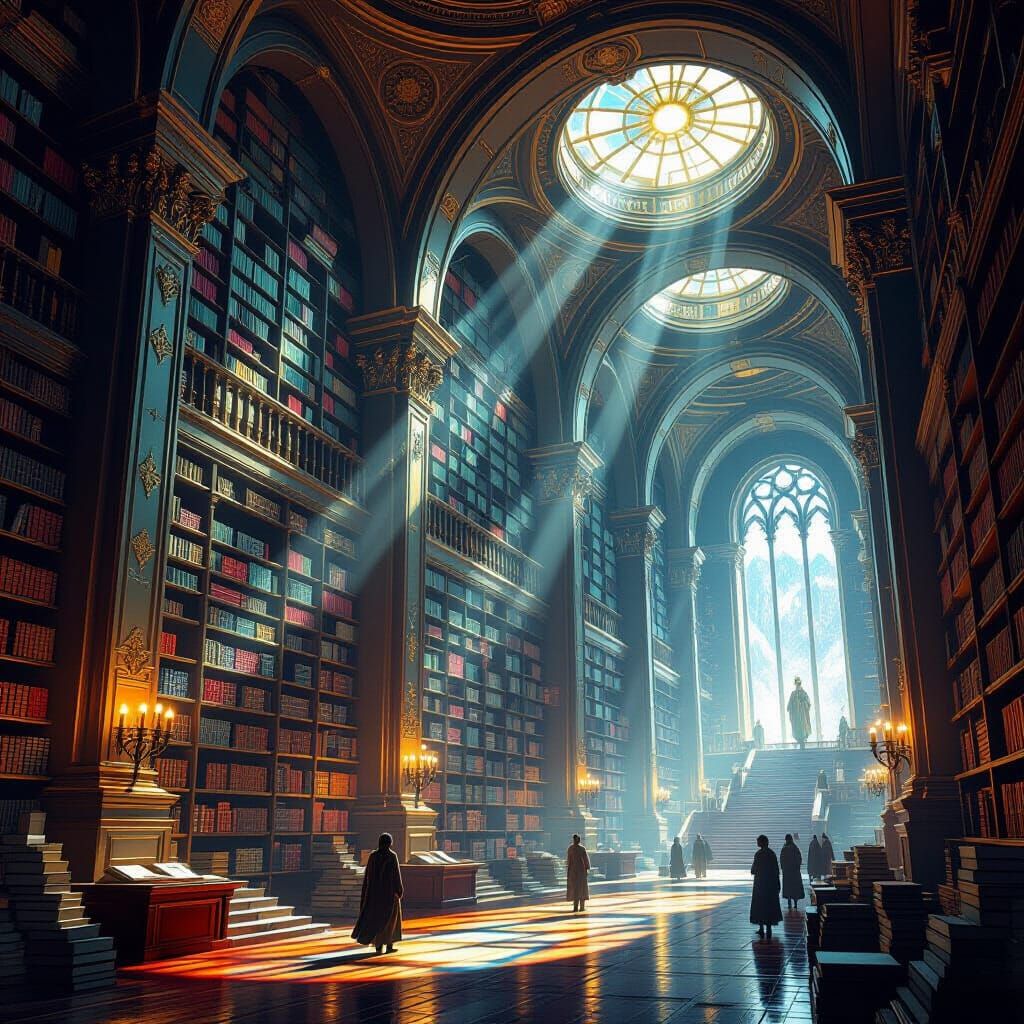 Ancient Mountain Library of Glowing Tomes