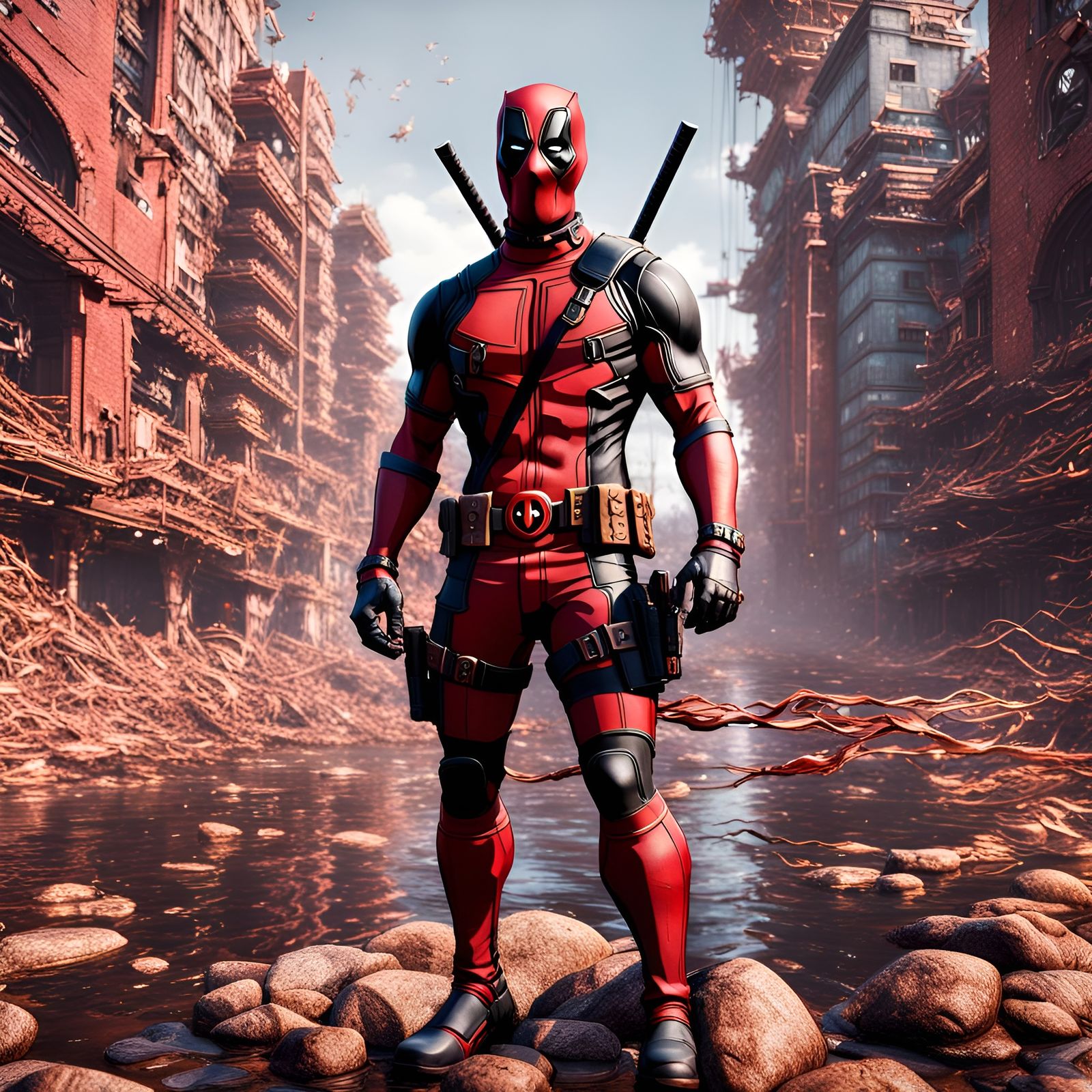 Detailed Deadpool Matte Painting in Deep Color