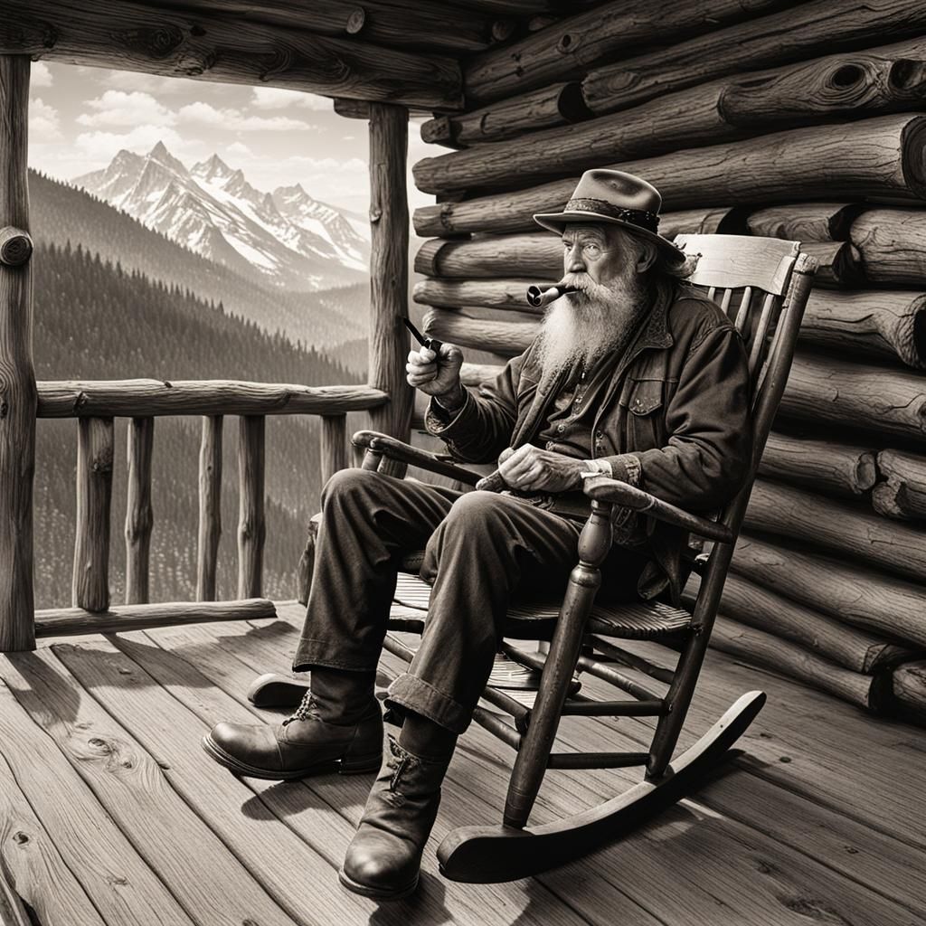 Mountain Man on Porch in Sinister Fantasy Style