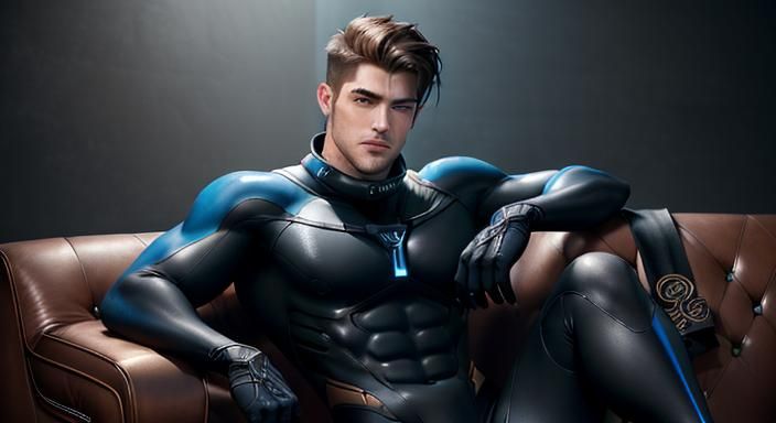 Muscular Man in Wetsuit Lying on Couch