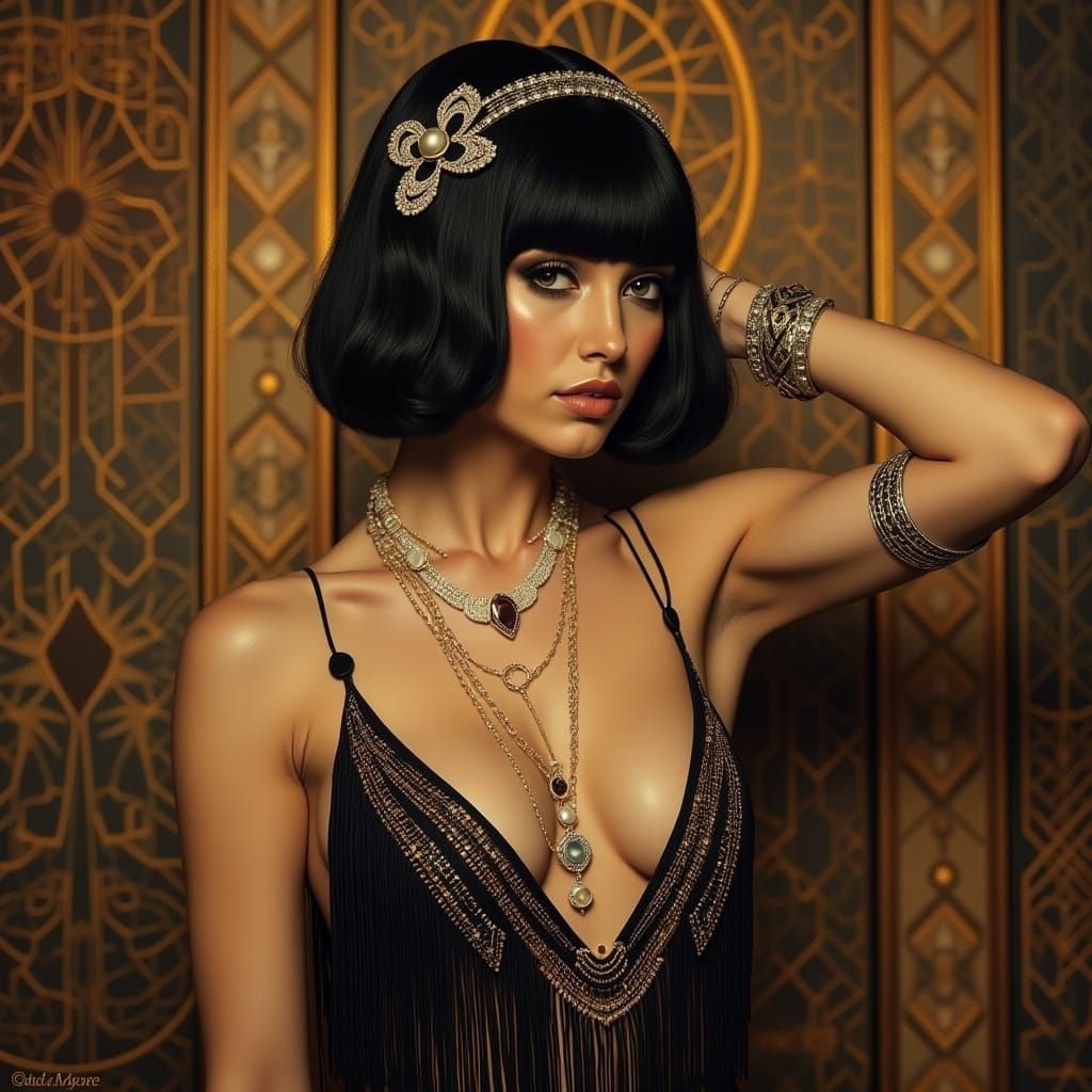 Glamorous Flapper Girl in Art Deco Setting