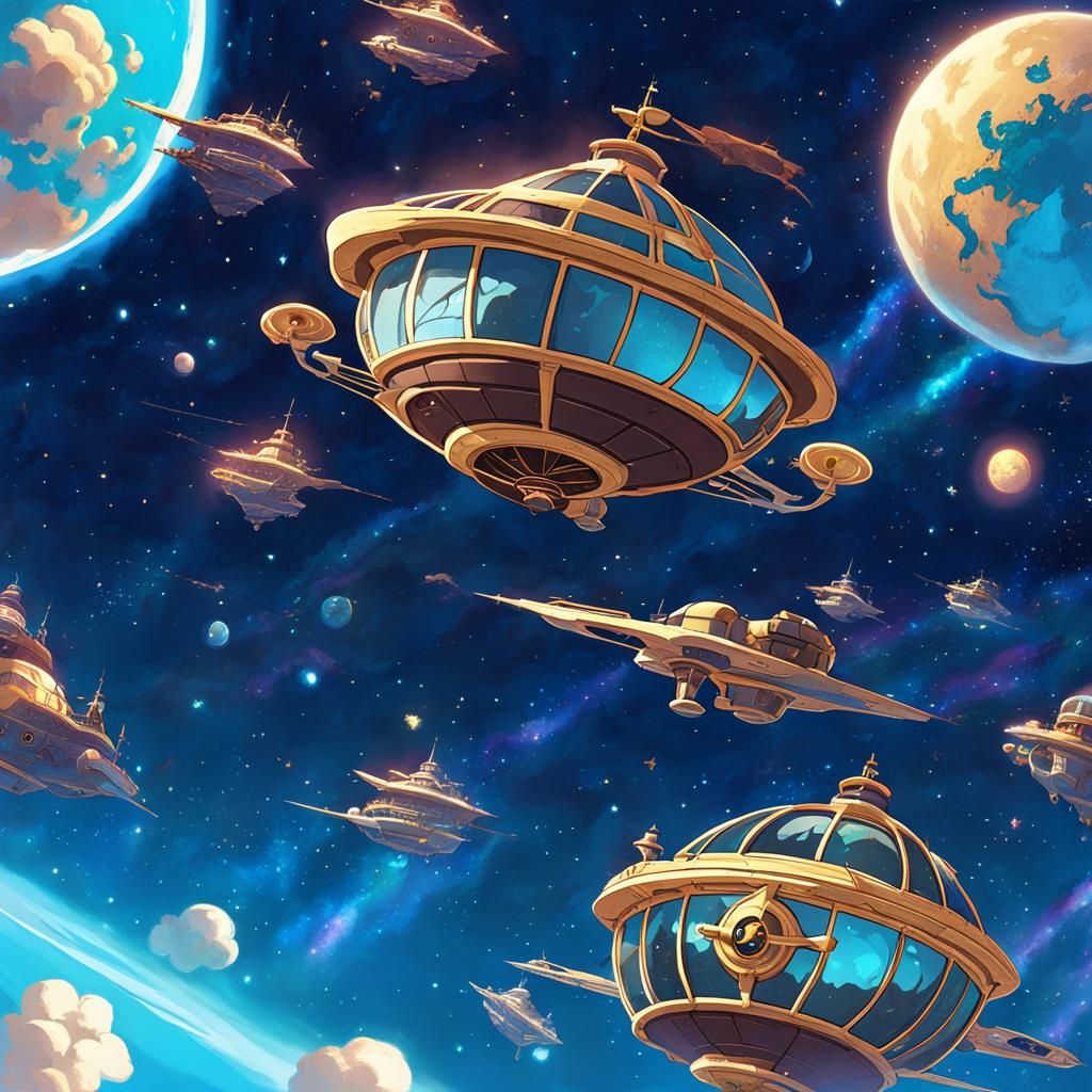 Dolphins Swim Galaxy Sky: Treasure Planet Theme