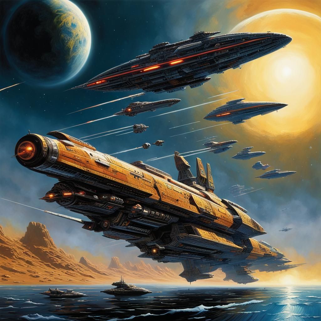 Starship Fleet Standoff in Retro Sci-Fi Style