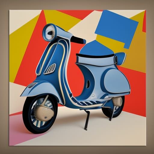 Cubist Vespa in Geometric Fauvism Style