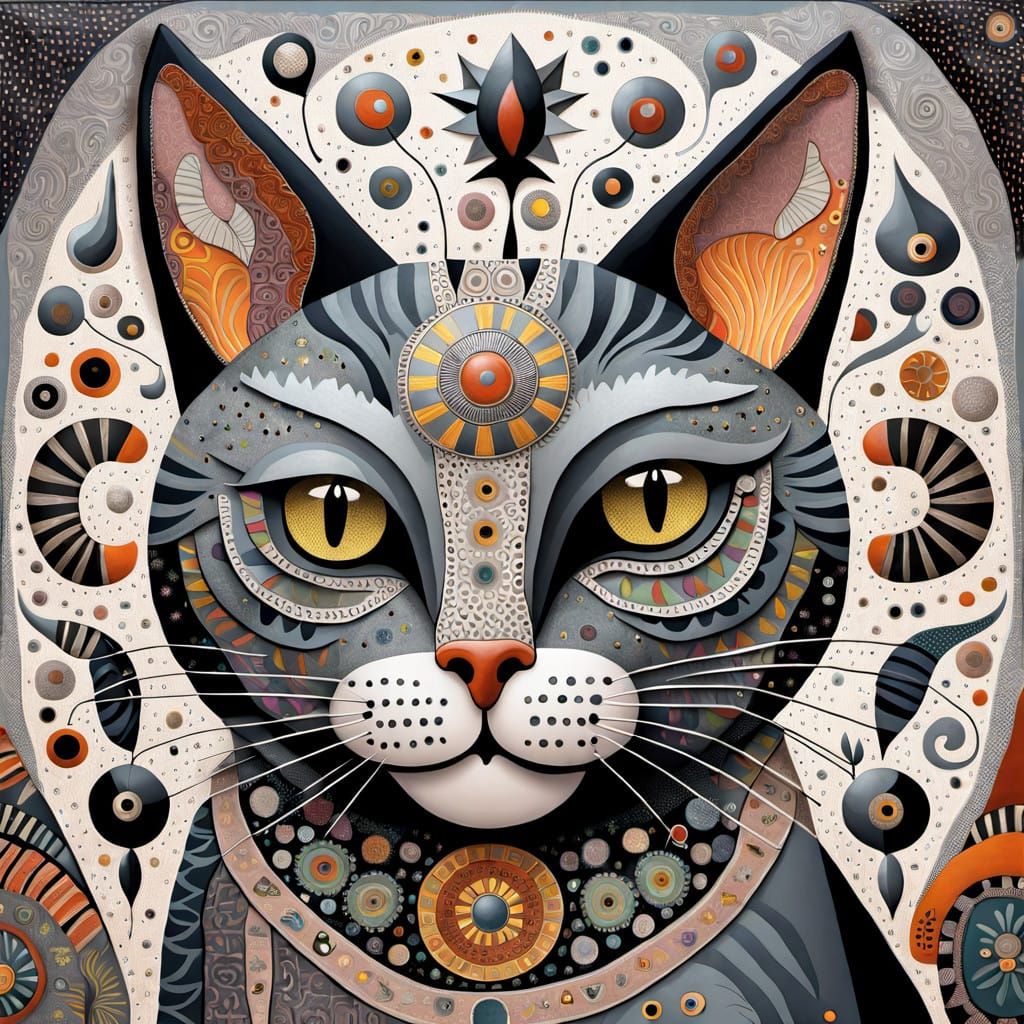Whimsical Folk Art Cat in 3D