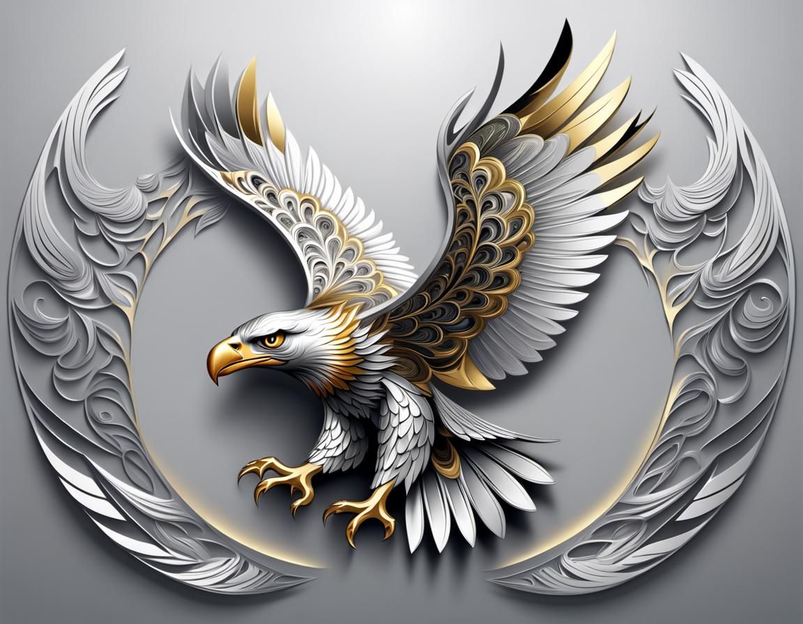 Silver and Gold Eagle Logo with Abstract Elements