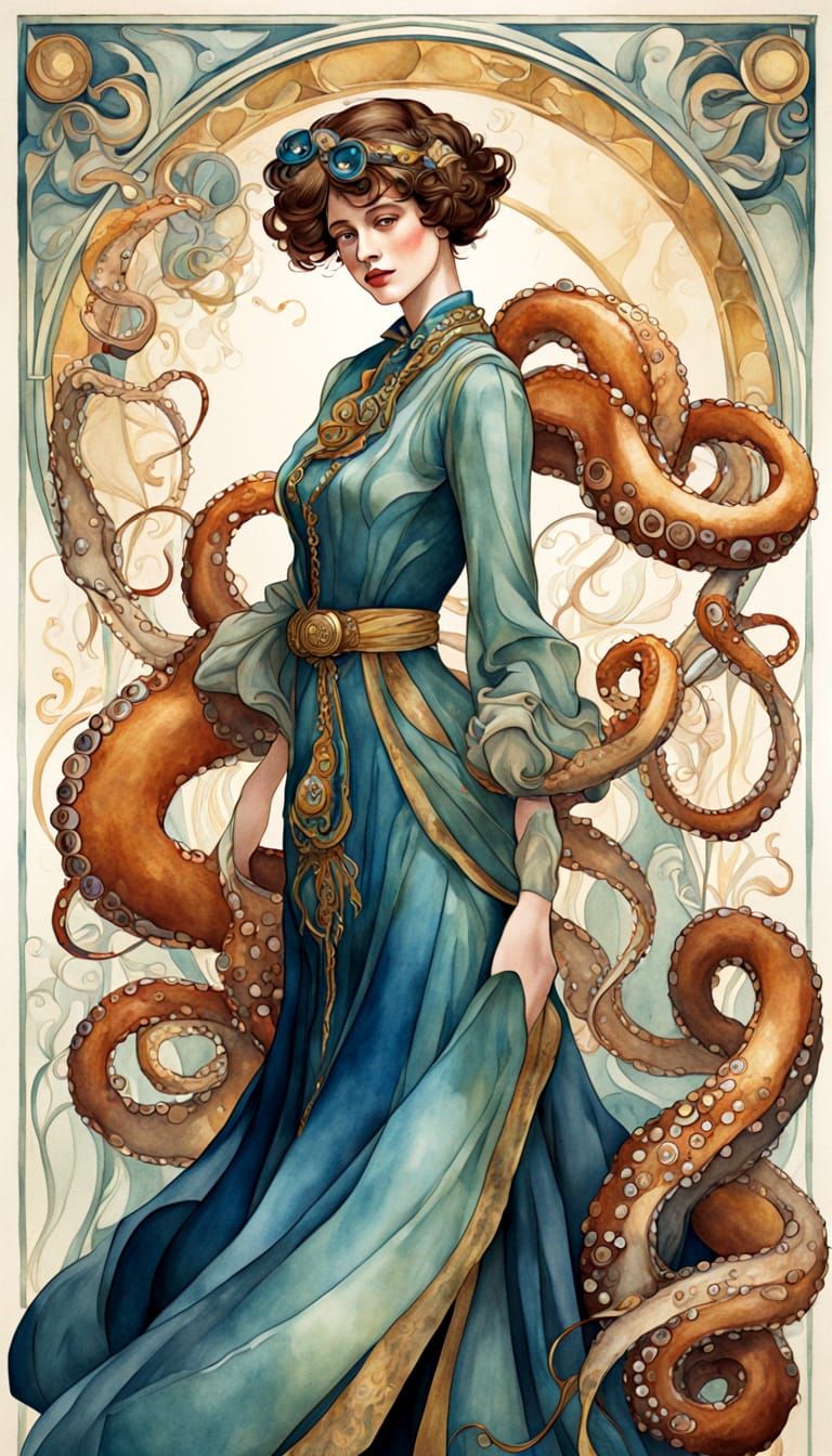 Elegant Gentleman in Art Nouveau Style with Octopus Scarf