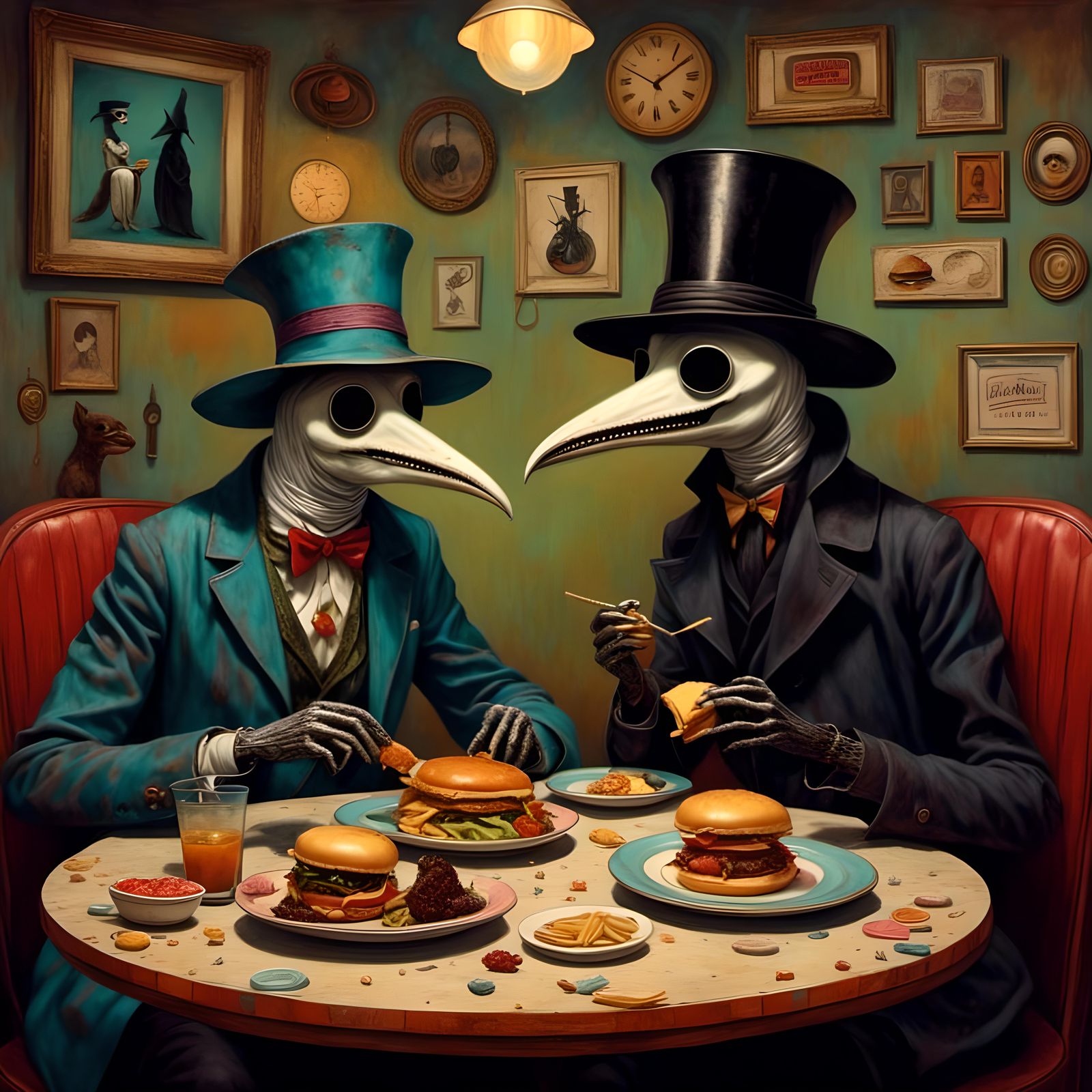 Plague Doctor and Nosferatu in Retro Diner